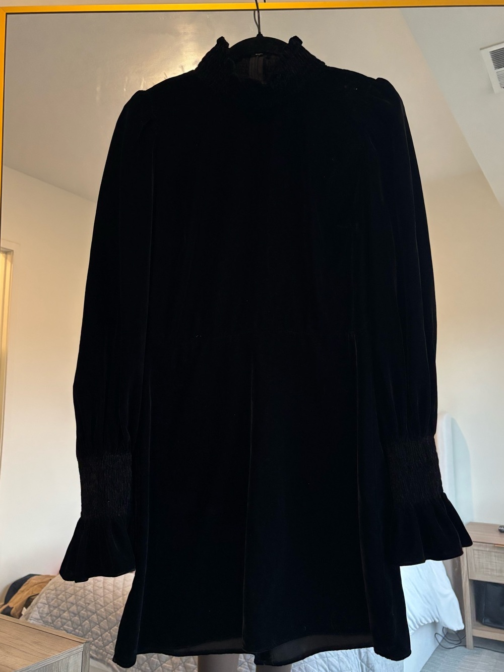 Zara Black Velvet Long-Sleeve Mini Dress